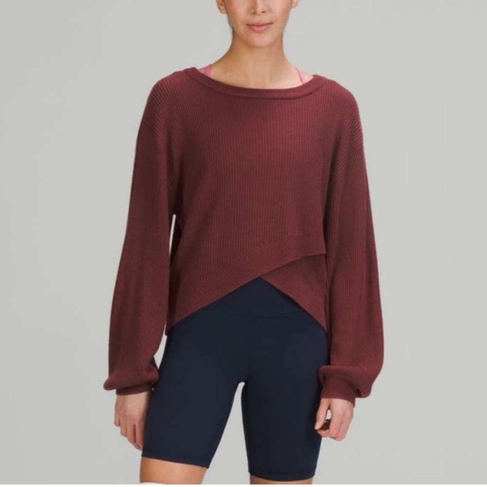 Lululemon Reversible Cross Over Sweater Smoky Red Burgundy L Sleeve Sz L Est
